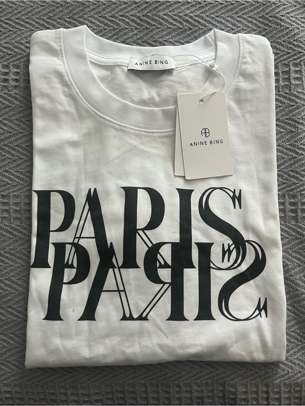 Anine Bing White Tee with Black 'PARIS' Double Print